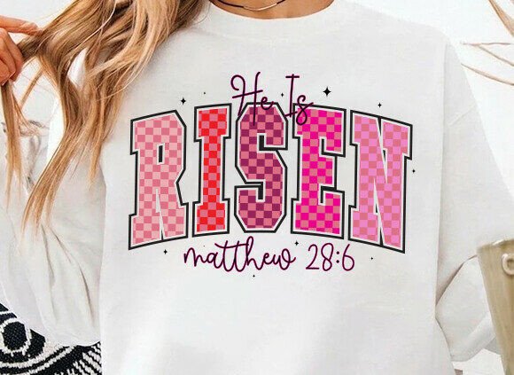 He Is Risen Png, Checkered Christian Graphics for T‑Shirt Designs